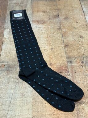 Boardroom Socks Gray W Blue Squares Merino Wool Over The Calf Dress Socks
New wi